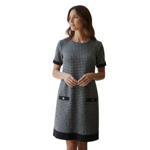 Tommy Hilfiger Classic Houndstooth Sheath Dress Gray/Black- Women's Size 14